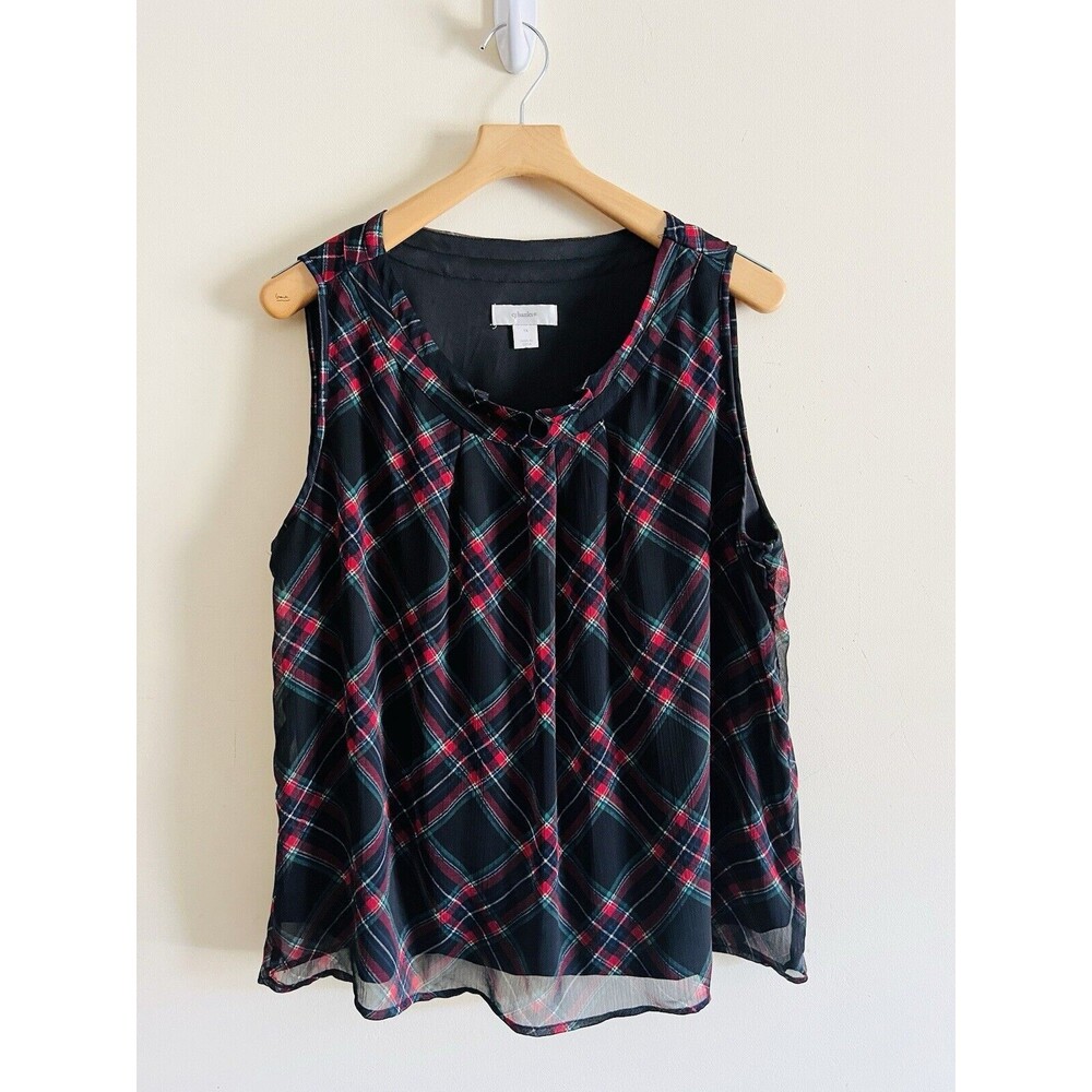CJ Banks Womens Size 1X Tartan‎ Plaid Holiday Lined Tank  Sleeveless Blouse